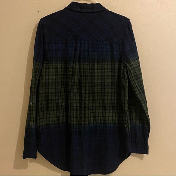 Women’s Dear John Long Sleeve Button Down Plaid Blue Green Size L Pockets - Picture 5 of 12